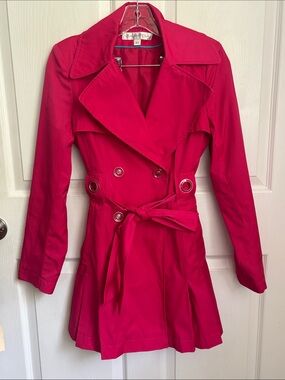 VIA SPIGA Azalea Pink Midi Trench Coat Waist Tie Size XS Hot Pink Chic Jacket